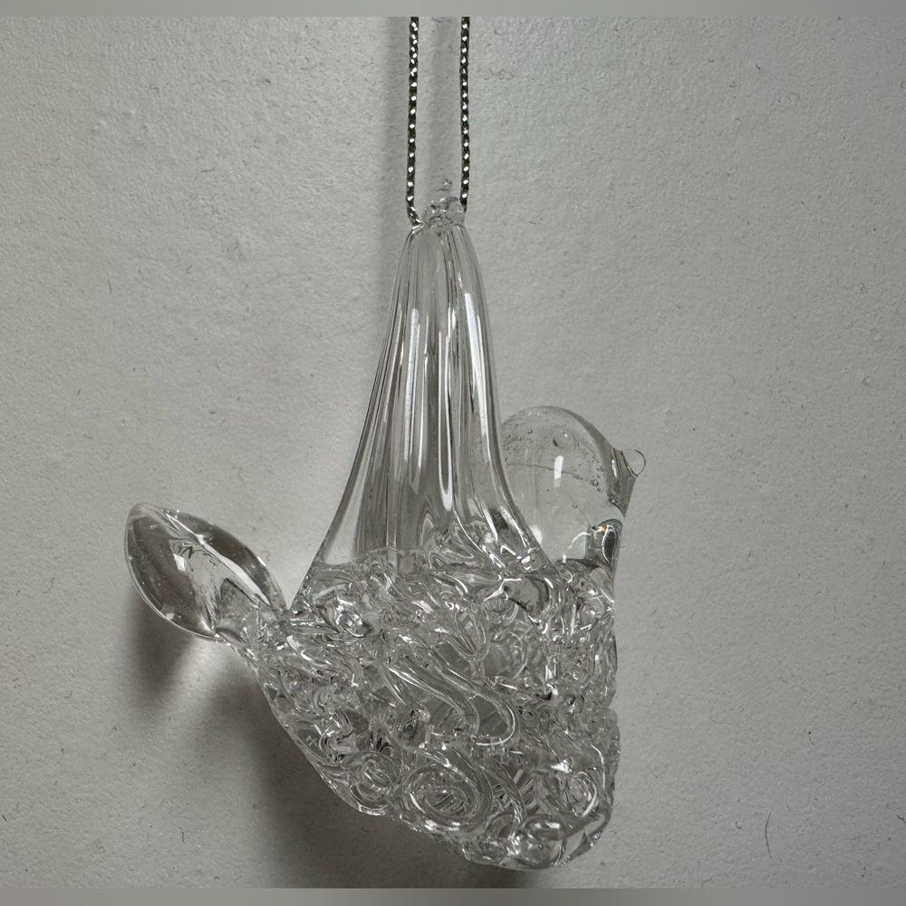 Handblown Spun Glass Bird Ornament w/Touching Wings.